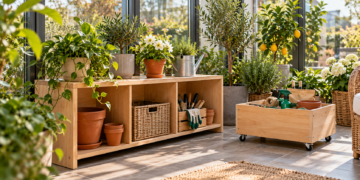 Wintergarten innen selbst gestalten: Pflanzbank und mobilen Stauraum passend bauen